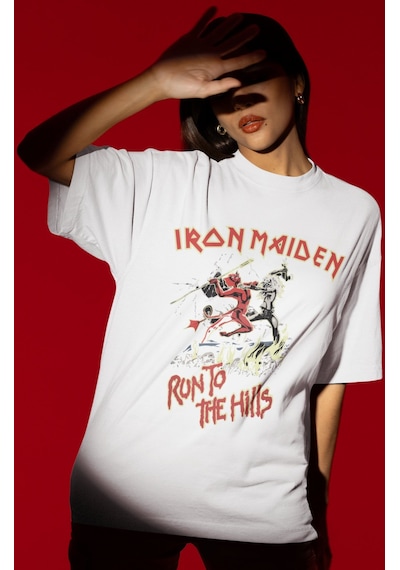 Tasarım Iron Maiden Run To The Hills Rock Metal Müzik Grubu Baskı Beyaz