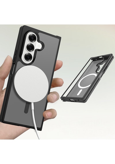 Samsung Galaxy Uyumlu Z Fold 7 Kılıf Mat Kamera Korumalı M-safe Şarj Özellikli Yüzey Mat Darbe Emici Lunex Kapak Siyah