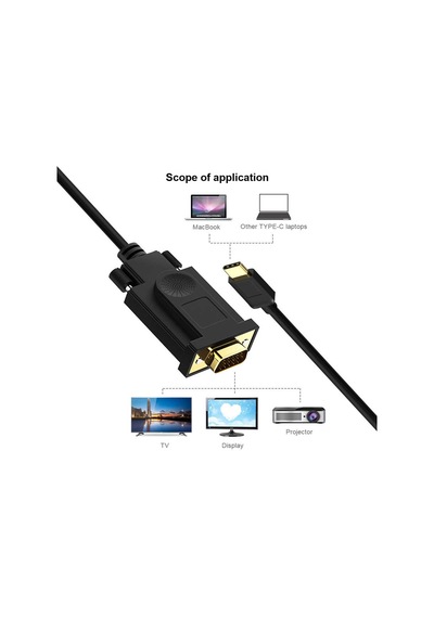 Lexroo Qg-ua17 Type-c To Vga Adaptörü Yüksek Çözünürlüklü Dönüştürücü Kablo 1080p 60hz 1.8 - Siyah