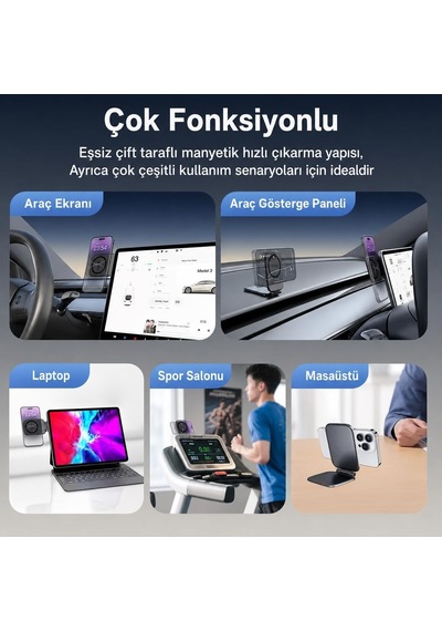 Covarzone Manyetik Araç İçi Telefon Tutucu Katlanabilir Telefon Standı Magsafe Uyumlu Çift Taraflı Manyetik Yapı
