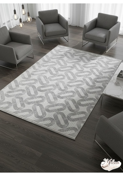 Konak Halı Modern Gri Soyut Desenli Emboss Premium Salon Halısı Saçaklı Gri