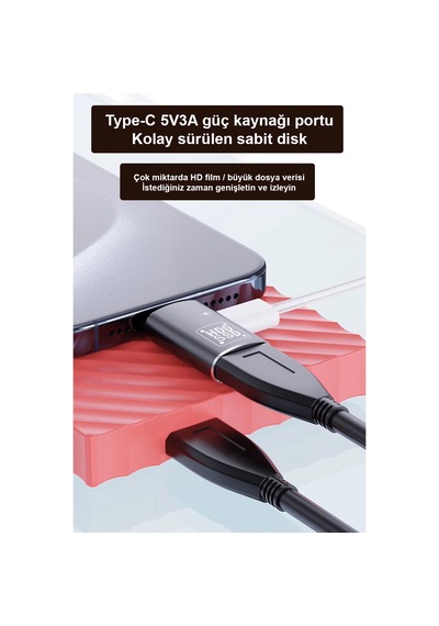 Ga89 Type-c To Şarj + Otg 3.0 2in1 Adaptör Telefona Harddisk Bağla Alüminyum Kasa