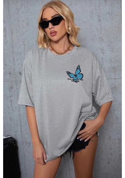 Sırt Baskılı Tasarım Tshirt Gri