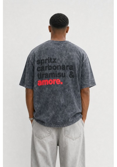 Respire Erkek Amore Baskılı Oversize T-shirt Siyah