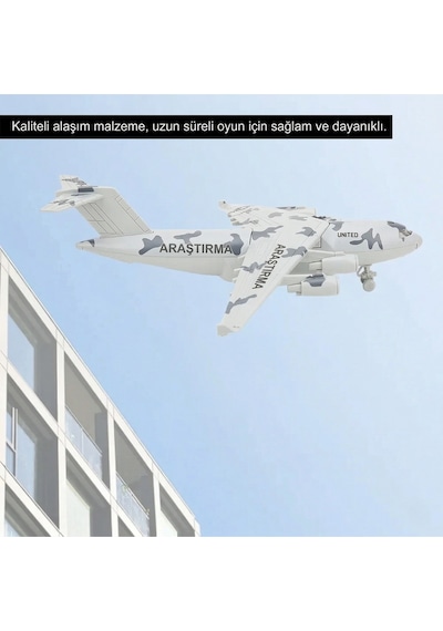 Metal Alaşım Işıklı Sesli Çek Bırak Askeri Kargo Uçağı - 22 Cm Büyük Boy Model Uçak
