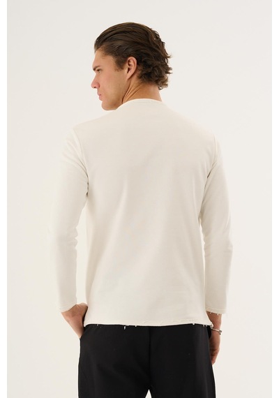 Alexandergardi Waffle Kumaş Düğmeli Yaka Uzun Kollu Sweatshirt Beyaz