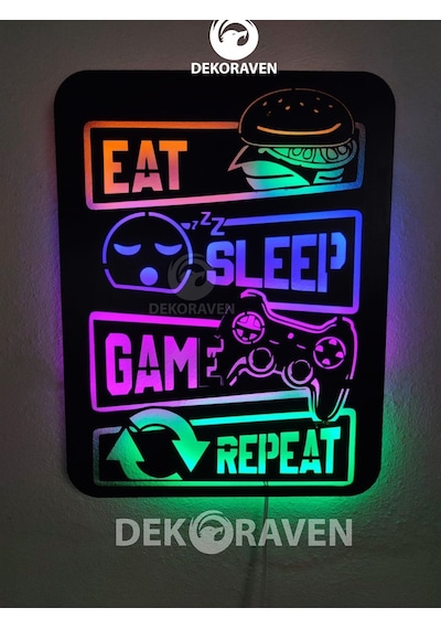 Gamer Led Işıklı Tablo Eat-Sleep-Game-Repeat Gamer Led Işıklı Tablo Eat-Sleep-Game-Repeat