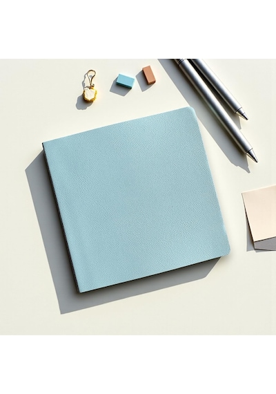 Defter, Çizgisiz Not Defteri Pu Deri Not Defteri 16,5x16,5 Cm, 96 Yaprak 192 Sayfa , 90 Gr Buz Mavi
