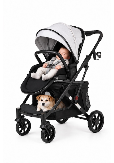 Justie Pet 2'si 1 Arada Bebek Arabası Ve Kedi & Köpek Arabası Siyah 92x56x102 Cm