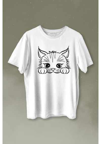 Sevimli Kedi Minik Patili Bıyıklı Cat Minnoş Baskılı Tişört Unisex T-shirt 001
