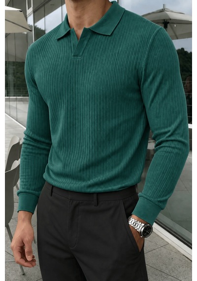 Genius Store Erkek Polo Yaka Kazak Fitilli Anti Pilling Tüylenme Yapmaz Regular Fit Erkek Triko Kazak Pyaka-kzk Nefti