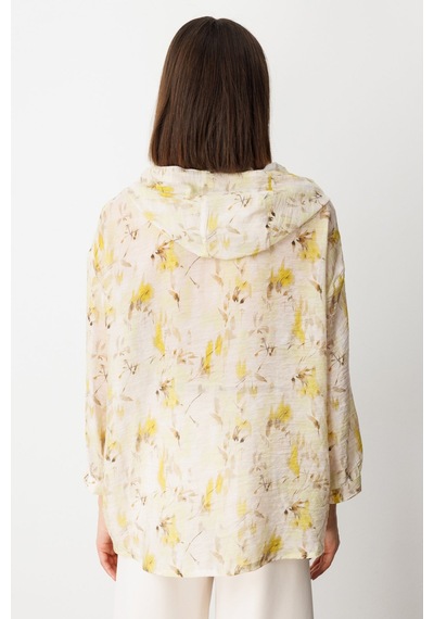On Oversize Kapüşonlu Çiçekli Kadın Gömlek - Minimalist Stil - 3/4 Kol Asit