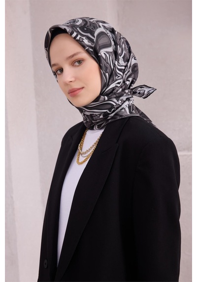 Belli İpek Eşarp - 4222-58 Siyah Twill