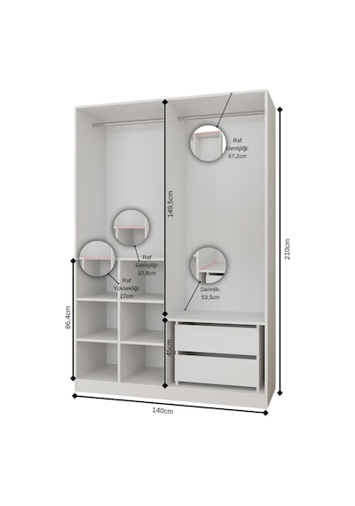 Aeka Ae-3190 Burç 4 Kapaklı Çok Bölmeli Askılı Raflı Ve Çekmeceli 210x140x53cm Gardırop Sonomo - Sonomo Aeka Ae-3190 Burç 4 Kapaklı Çok Bölmeli Askılı Raflı Ve Çekmeceli 210x140x53cm Gardırop Sonomo - Sonomo