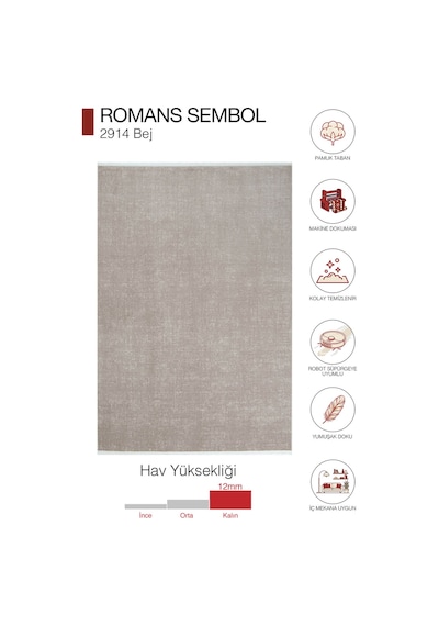 Romans Sembol 2914 Bej Bohem Akrilik Salon Halısı Kum