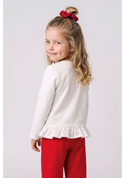 Zuzunga Kız Çocuk Cherry Fiyonk Desenli Fırfırlı Pijama Takımı Toka Hediyeli Kırmızı