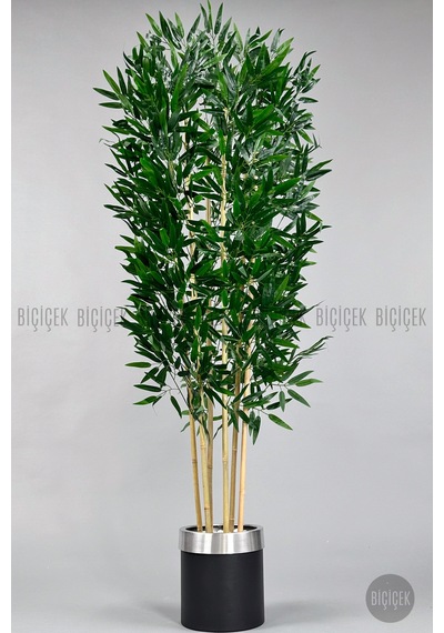 Yapay Bambu Ağacı 170cm Siyah Silver Metal Saksıda Siyah-silver