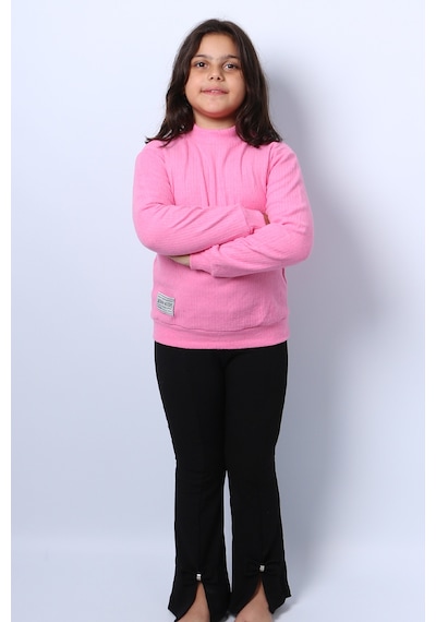 Kız Çocuk Triko Düz Badi Ribanalı Balıkçı Yaka C68 Pembe