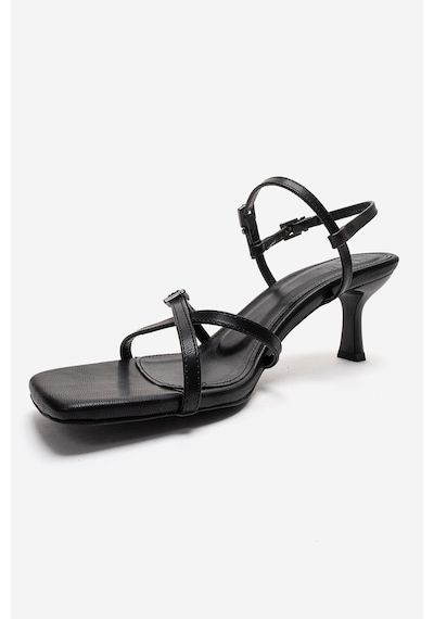 Luvishoes Nebel Siyah Cilt Kadın Topuklu Sandalet Sıyah Cılt