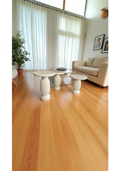 Ahşap Mantar Sehpa 3 Lü Set Krem Renk Modern Yan Sehpa Takımı - Zigon Sehpa Takımı Krem