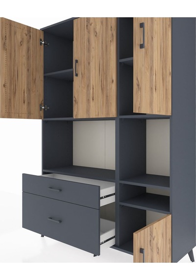 Hyperion Dolap 7 Raflı 2 Çekmeceli 4 Kapaklı 132x44x195 Antra... Antrasit