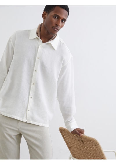 Lcw Vision Beyaz Regular Fit Dokulu Erkek Basic Gömlek