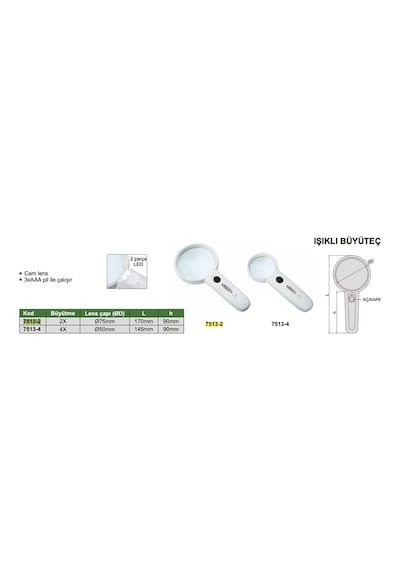 Insize 7513-2 Işıklı Büyüteç (2X)