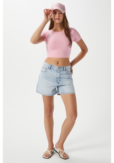 Ritnice Kadın Deal Lux Touch Yumuşak Doku Crop Pembe Bluz