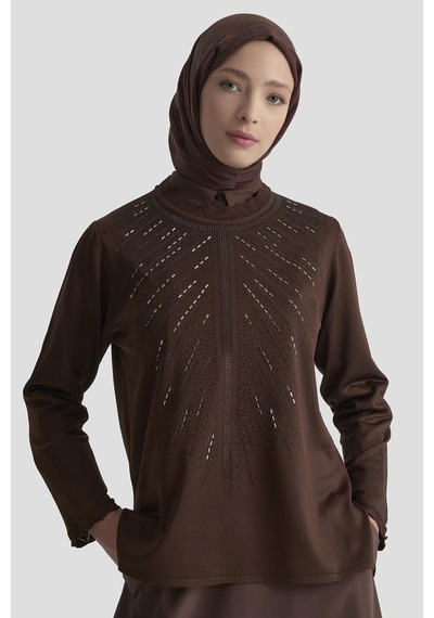Armine Trend Taş Baskılı Triko Tunik Kahverengi 25ytd4126 Kahverengi