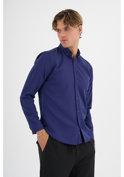 Redline Flex Slim Fit Yumuşak Kolay Ütü Nefes Alan Erkek Gömlek Mavi