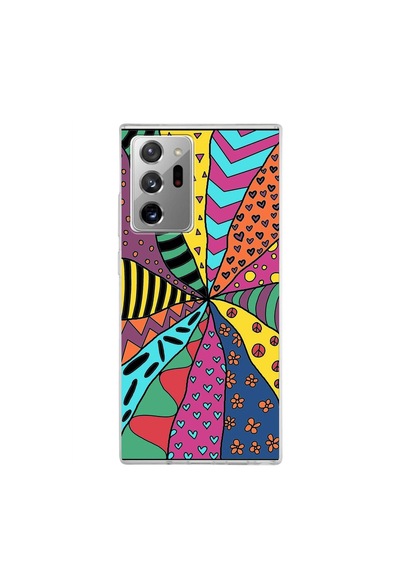 Samsung Galaxy Note 20 Ultra İle Uyumlu 1mm Slim Fit Retro Colors 4 Baskılı Şeffaf Kılıf Şeffaf