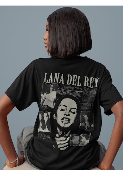 Sevbano Özel Tasarım Lana Del Rey Sırt Baskılı Unisex Oversize Şarkıcı Ti Siyah