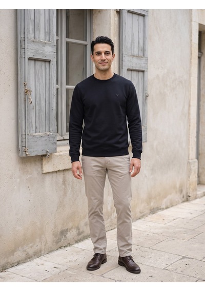 Maccali Erkek Siyah İki İplik Bisiklet Yaka Sweatshirt