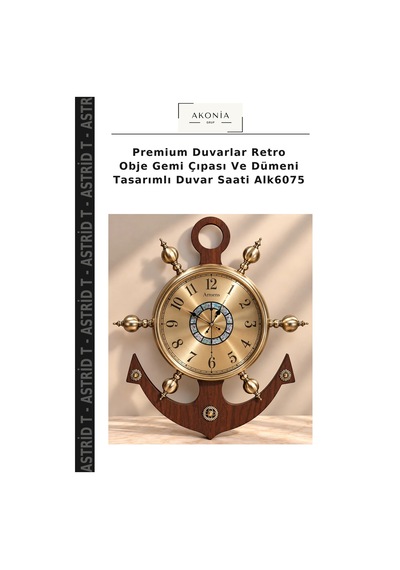 Premium Duvarlar Retro Obje Gemi Çıpası Ve Dümeni Tasarımlı Duvar Saati Alk6075 Diğer