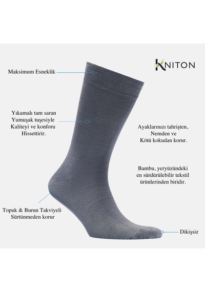 Dikişsiz Bambu Çorap Gri Bambu Renk Erkek Çorap Kutulu 5 Çift Premium Uzun Çorap Soket Çorap Mix