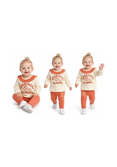 Veraura Lifestyle 6/24 Ay Taytlı Fitilli Penye Bebek Takımı Turuncu