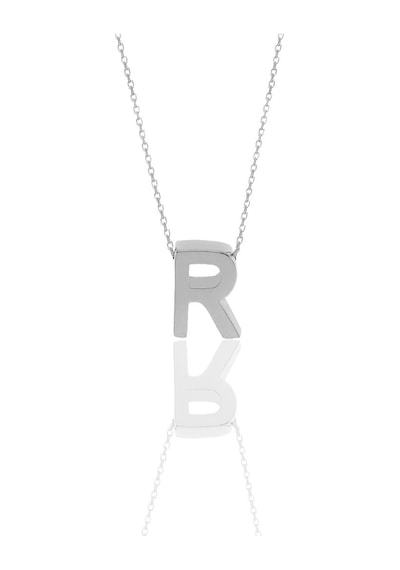 Gümüş Rodyumlu Üç Boyutlu Minimal R Harf Kolye