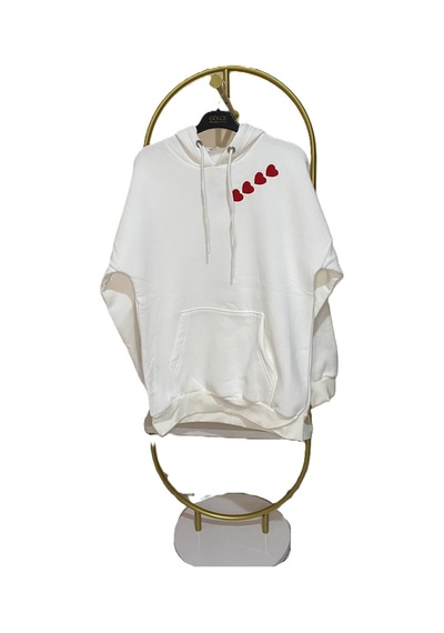 Madame Sare Kalpli Nakışlı Sweatshırt Şardonlu Premium Beyaz