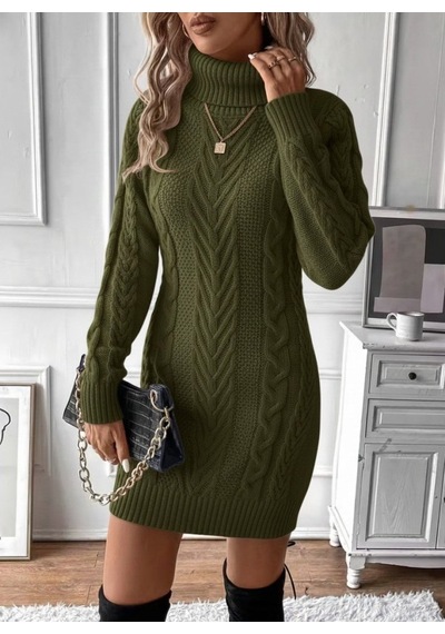 Suma Kadın Balıkçı Yaka Mini Triko Elbise Yeşil