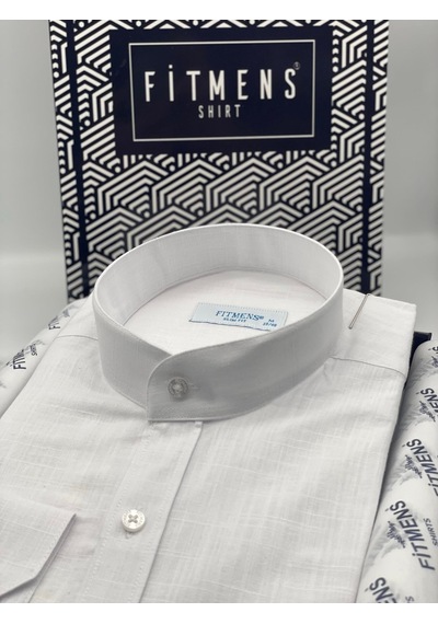 Hakim Yaka Slim Fit Keten Hediye Kutulu Erkek Gömlek Fs-003042 - Beyaz-2196