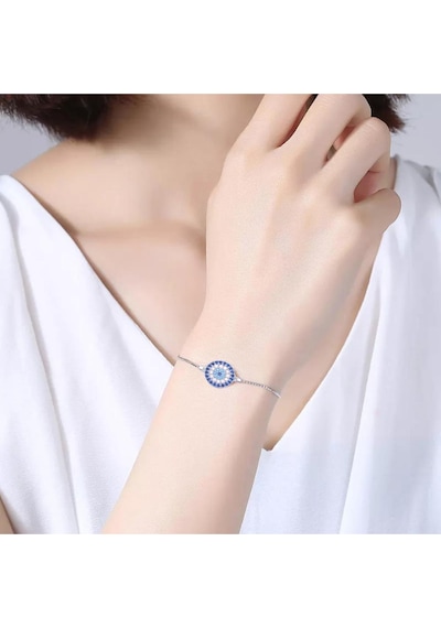 Brezza Lusso Jewelry Nazar Bocuk Asansör Kilitli Gözlü Kadın Gümüş Bileklik Beyaz