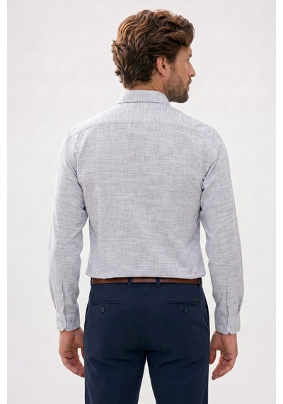 Tudors Erkek Regular Fit Klasik Kesim Oversize %100 Pamuk Keten Doku Gri Gömlek-42669