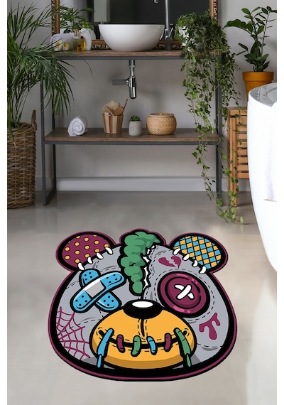 INJURED PANDA ÇAP 120X120 CM Banyo Halısı Banyo Paspası Çok Renkli