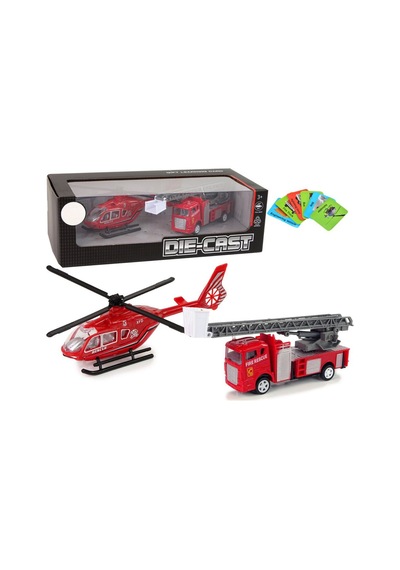 Die-cast Metal İtfaiye Ve Kurtarma Helikopteri Seti - Geri Çek Bırak Hareketli Oyuncaklar