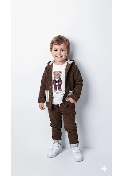 Bontino Erkek Çocuk %100 Pamuk Kadife Hırka, Pantolon Ve Ayıcık Baskılı Sweatli 3'lü Premium Seri K.kahverengi Bontino Erkek Çocuk %100 Pamuk Kadife Hırka, Pantolon Ve Ayıcık Baskılı Sweatli 3'lü Premium Seri K.kahverengi