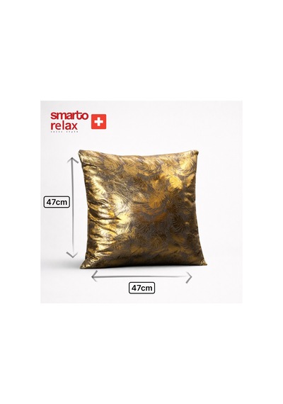Smarto Relax Tekli Antibakteriyel Desenli Dekoratif Dolgulu Kırlent 45x45 Cm Siyah - Altın