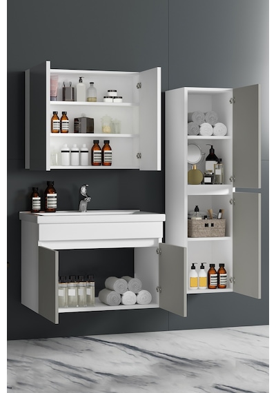 Çiğdem 80+35 Cm Beyaz-inox Balon Mdf Seramik Lavabolu Asma Banyo Dolabı Takımı Beyaz - Inox Çiğdem 80+35 Cm Beyaz-inox Balon Mdf Seramik Lavabolu Asma Banyo Dolabı Takımı Beyaz - Inox