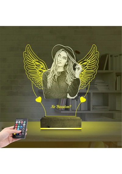 Luvivia Kalp Melek Sevgiliye Hediye Fotoğraflı 3d Lamba - Masa Gece Lambası V3