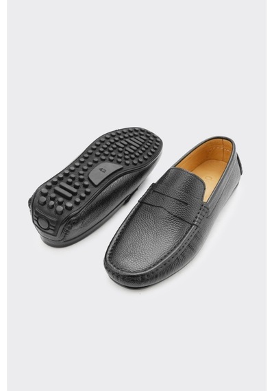 Derinet Hakiki Deri Erkek Loafer Siyah Siyah
