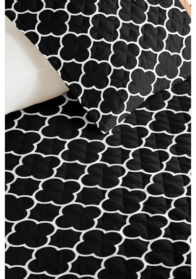 Geometrik Siyah Beyaz Tek Kişilik Pike Takımı - Modern Kapitone Mevsimlik Yatak Örtüsü 160x220 Cm Kadife Günce Harmonu